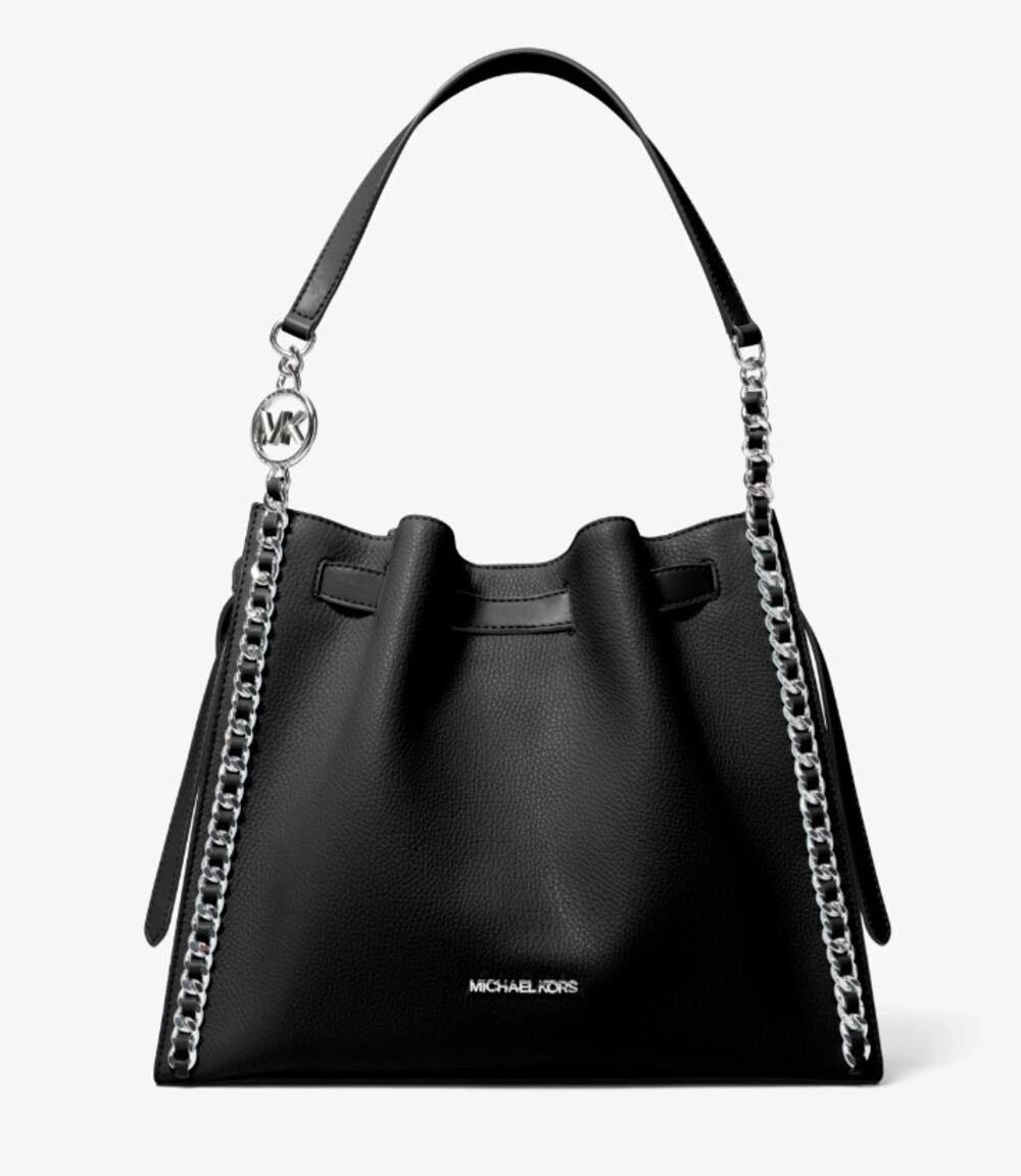 NEW Michael Kors MK Black Mina Large Chain Belted Vegan Leather Shoulder Bag